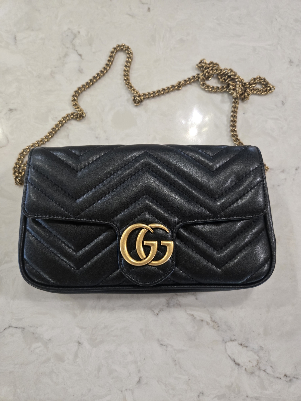 Gucci Black Matelassé Chevron Mini Shoulder Bag with Gold Hardware